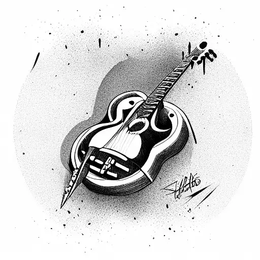 electro guitar with scary skull tattoo design idea