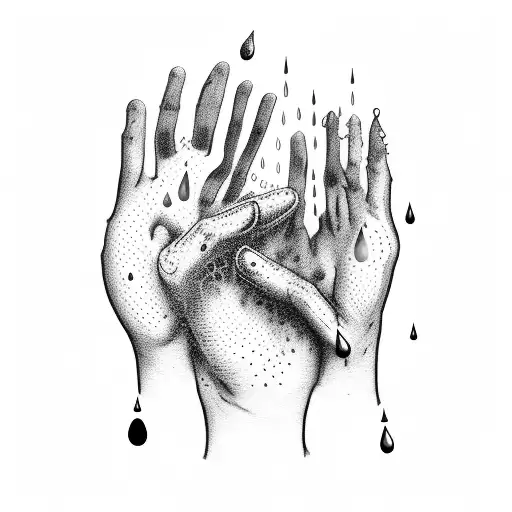 A pair of hands playing a guitar, with water droplets falling from the strings tattoo design idea