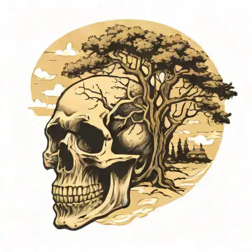 skull fading into the trees   tattoo design idea