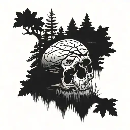 skull fading into woods tattoo design idea