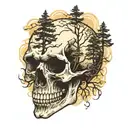 skull fading into the trees   tattoo design idea