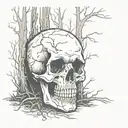 skull fading into woods tattoo design idea