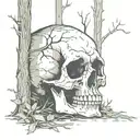 skull fading into woods tattoo design idea