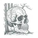 skull fading into woods tattoo design idea