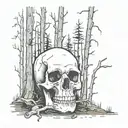 skull fading into woods tattoo design idea