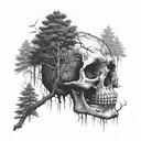 skull fading into woods tattoo design idea