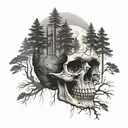 skull fading into woods tattoo design idea