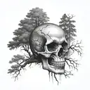 skull fading into woods tattoo design idea