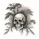 skull fading into woods tattoo design idea