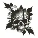 skull fading into woods tattoo design idea