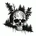 skull fading into woods tattoo design idea