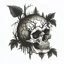 skull fading into woods tattoo design idea