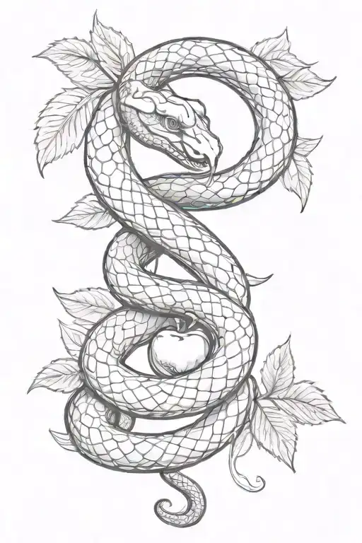 Snake and apple with leafs tattoo design idea