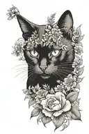 black cat head in flowers tattoo design idea