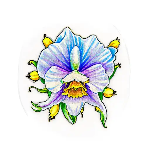 Mason jar containing multiple flowers: a white daffodil, yellow daffodil, a rose, a honeysuckle, a gladious, and a poppy tattoo design idea
