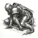 fallen knight kneeling tattoo design idea