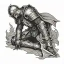 fallen knight kneeling tattoo design idea