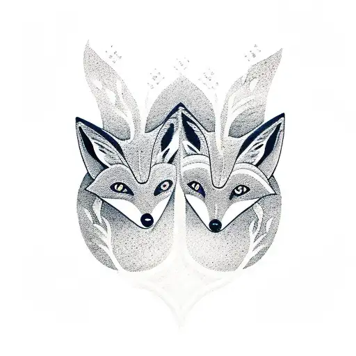 two foxes with tree of life between them. Scandinavian runes tattoo design idea