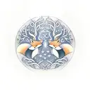 two foxes with tree of life between them. Scandinavian runes tattoo design idea