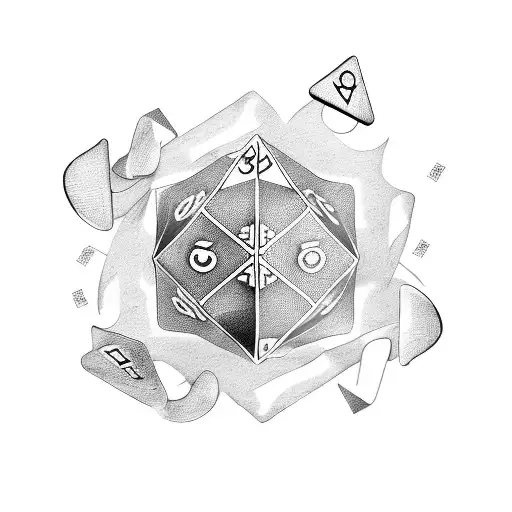 An abstract tattoo of a dice melting into a deck of playing cards, representing the blend of luck and strategy in life tattoo design idea