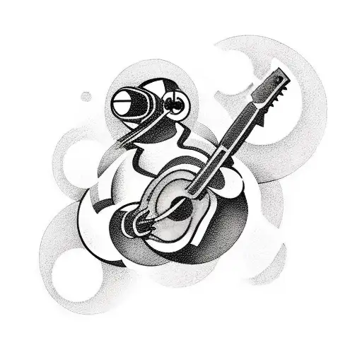 A tattoo of a retro video game character playing a guitar in space tattoo design idea