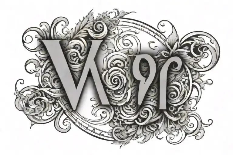 Initials AMB with date January 27, 2022 in roman numerals tattoo design idea