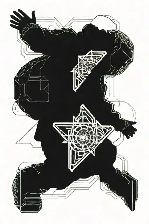 engineer on nuclear accelerator, in freestyle on snowboard, that's all in travelling with bag pack in mountains. tattoo design idea