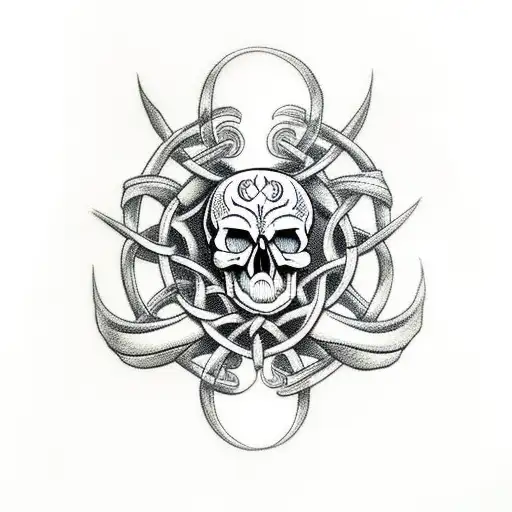 skull  celtic raven tattoo design idea