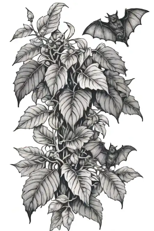 bats climbing over a coffee plant growing tattoo design idea