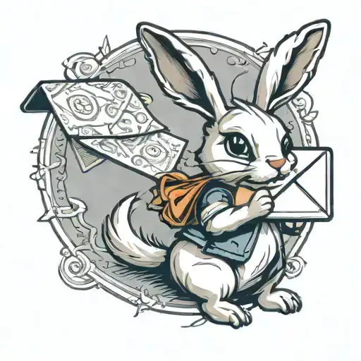 Make a cartoon bunny holding an envelope with a stamp with the letter “R” on it. This should be good enough for a tattoo tattoo design idea