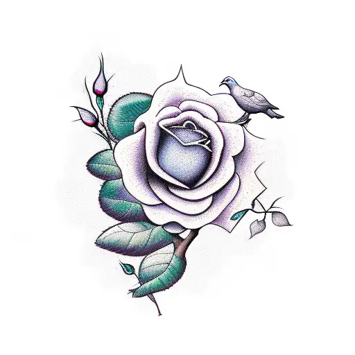 Rose with Doves and a Oak tree tattoo design idea