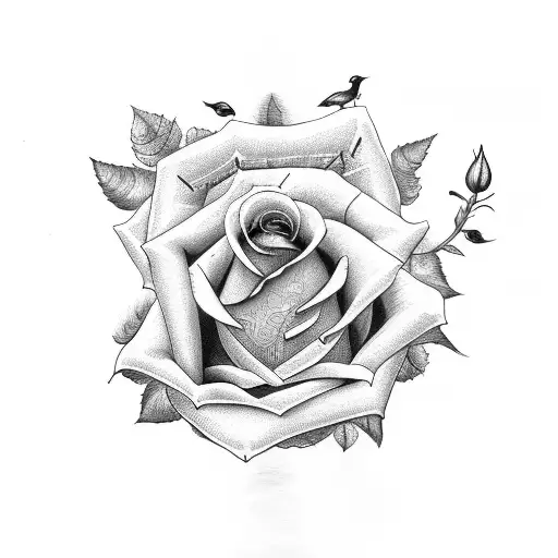 Rose with Dove and a Oak tree tattoo design idea
