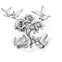 Rose with Doves and a Oak tree tattoo design idea