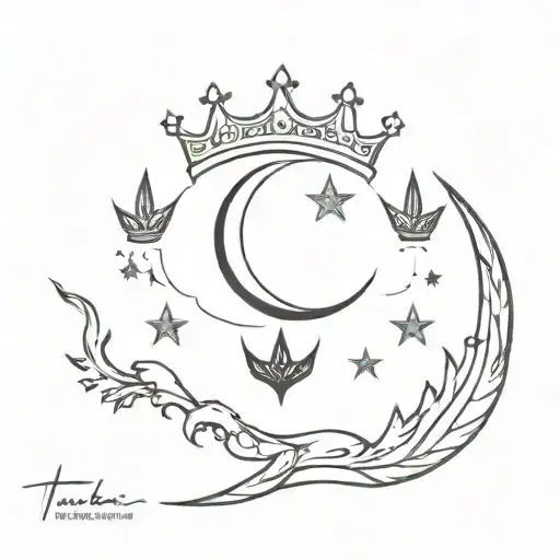 turkish flag crescent moon wearing king crown simple tattoo design idea