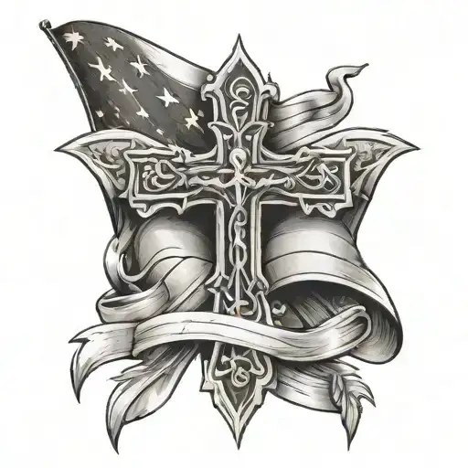 united stated flag with a cross intertwined tattoo design idea