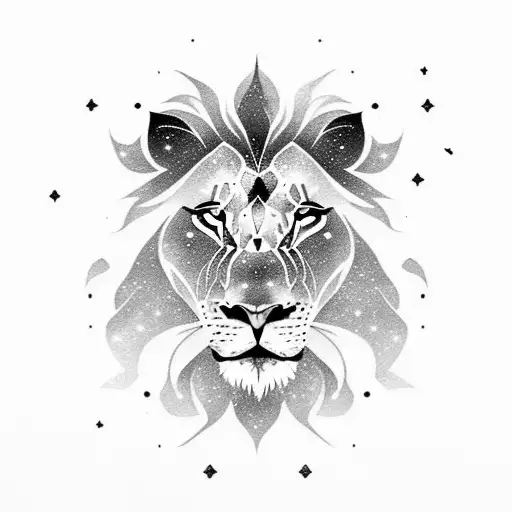 A lion's face with galaxies as its mane tattoo design idea