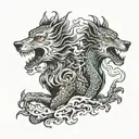 wolf and dragon breathing fire tattoo design idea