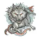 wolf and dragon breathing fire tattoo design idea