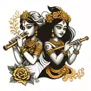 two names Simonika and Krishna playing flute tattoo design idea