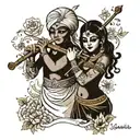 two names Simonika and Krishna playing flute tattoo design idea