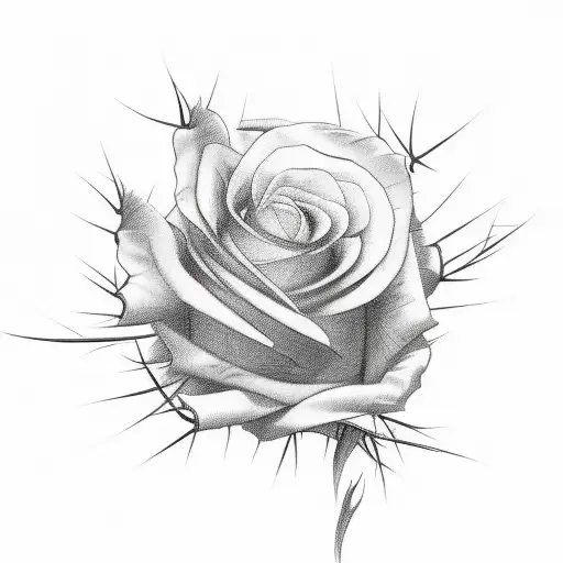 Four roses, one red other three in black and white, with thorns and on the end of one of the thorns a drop of blood. It  tattoo design idea