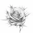 Four roses, one red other three in black and white, with thorns and on the end of one of the thorns a drop of blood. It  tattoo design idea