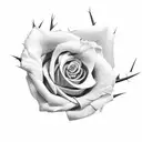 Four roses, one red other three in black and white, with thorns and on the end of one of the thorns a drop of blood. It  tattoo design idea