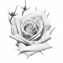 Four roses, one red other three in black and white, with thorns and on the end of one of the thorns a drop of blood. It  tattoo design idea