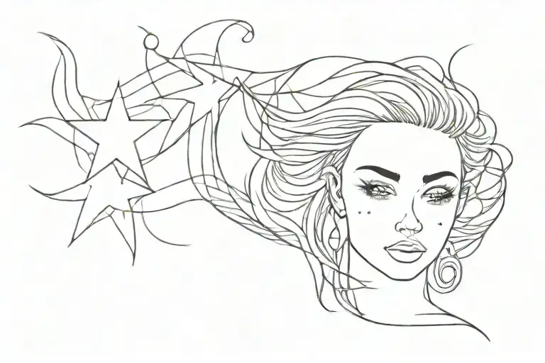 Bright Blue Star Woman tattoo design idea