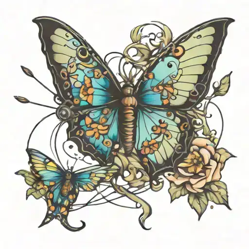 farming welding fishing butterflies flying tattoo design idea