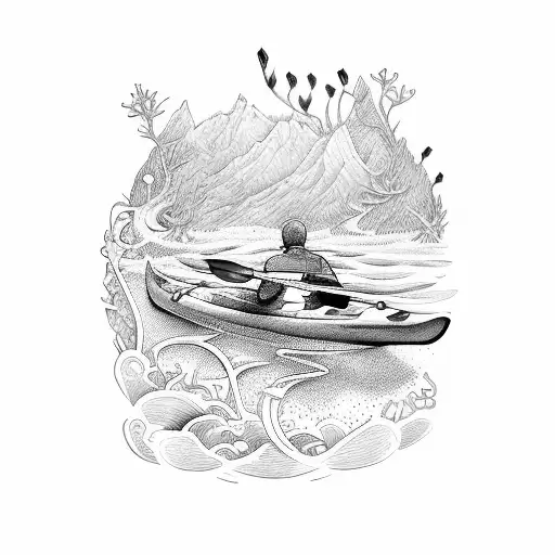 kayaking nature tattoo design idea