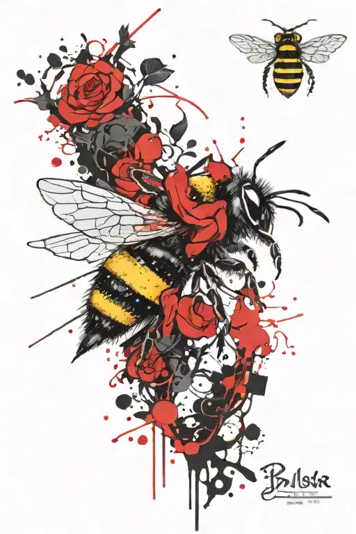 black abyss and bee tattoo design idea
