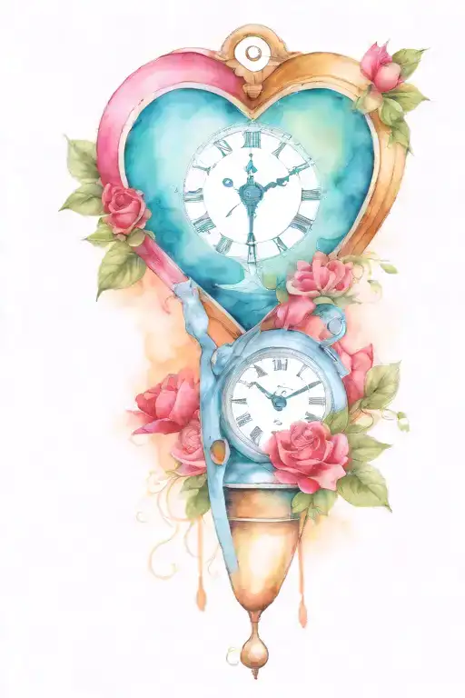 heart pocket watch and hourglass filled tattoo design idea