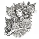 Goddess Freya with cats tattoo design idea